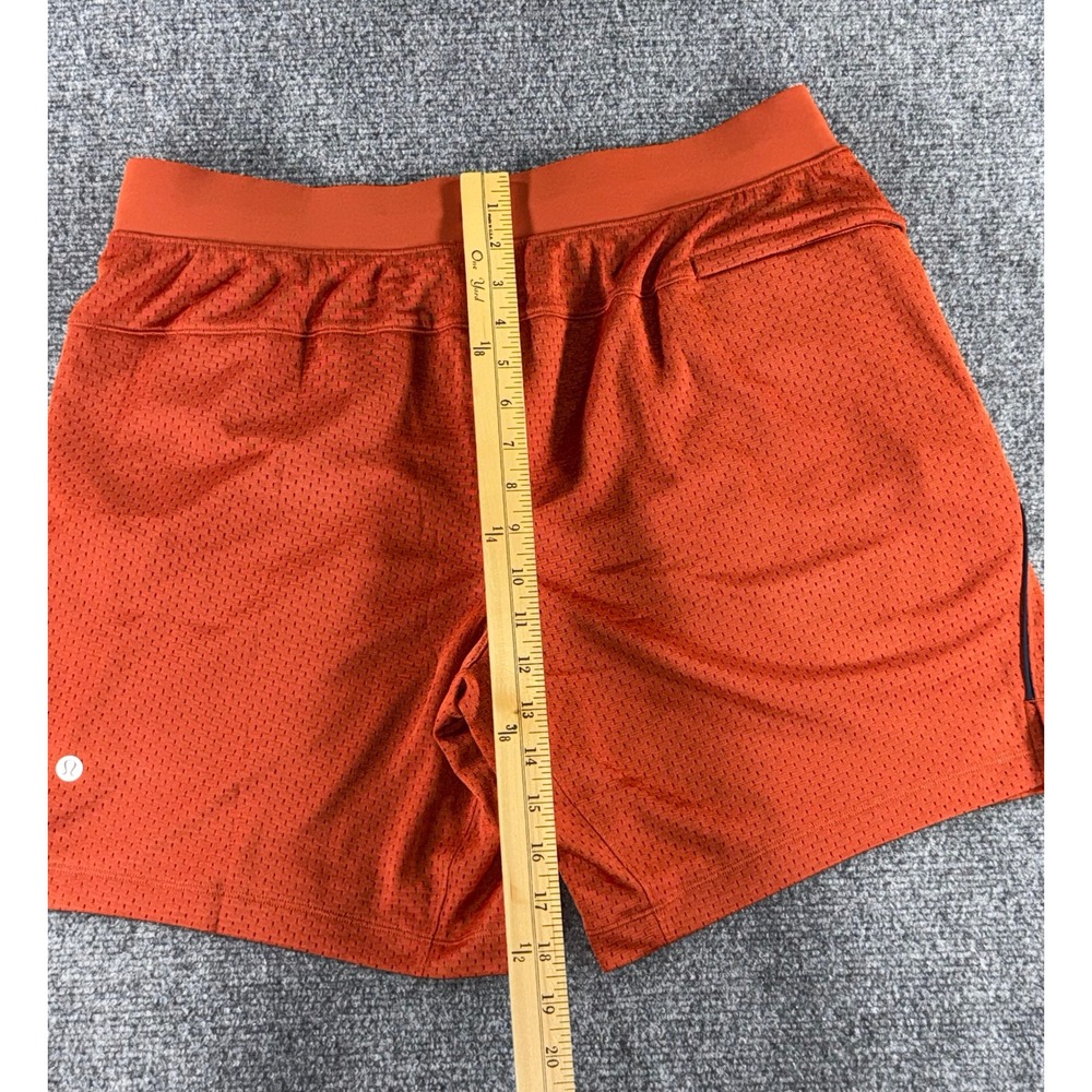 Lululemon Mens Double Layered Mesh Short 7 LL Orange Basketball Gym Shorts L - Picture 6 of 7